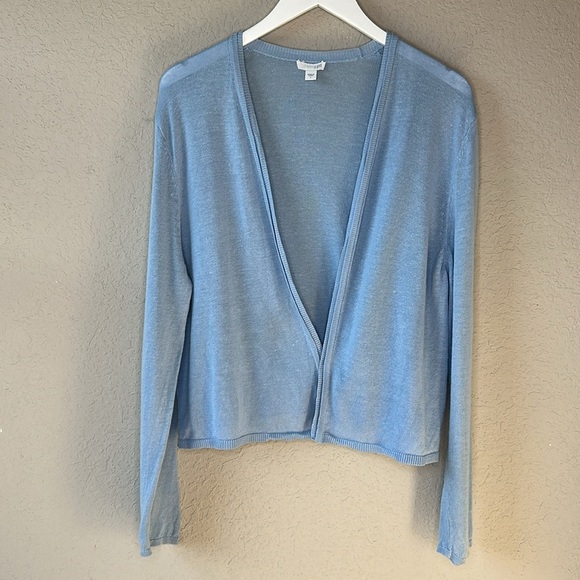 J. Jill Linen Cotton Blend Blue Flyaway Long Sleeve Cardigan Sweater Size Large - Picture 2 of 13